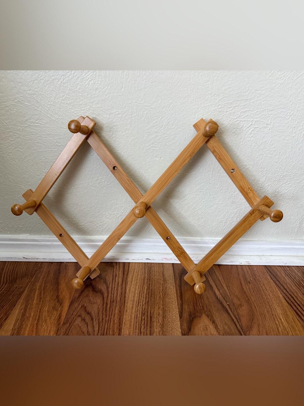 Vtg Wooden Peg Expandable Wall Rack - Natural Brown